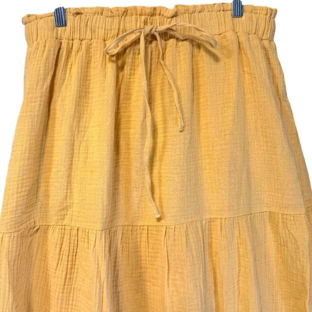 Boho Tiered Midi Skirt w/ Pockets & Elastic Waist |  Yellow | Very J | NWT L